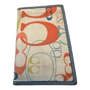 Coach Multicolor Signature Card Case with Blue Trim